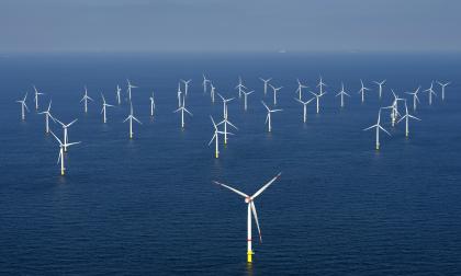 This photo was taken on April 12, 2019 above the Rentel wind farm on the Belgian North Sea *** Local Caption *** @Bildtext:OX2 och Ålandsbankens fondbolag planerar nu etablering av havsbaserad vindkraft även i Ålands norra havsområden.<@Foto>Foto: iStock