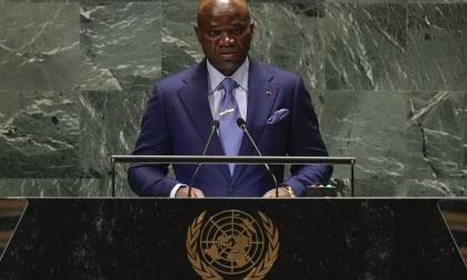Brice Oligui Nguema, i sin dåvarande roll som övergångspresident, talar inför FN:s generalförsamling i september 2024.