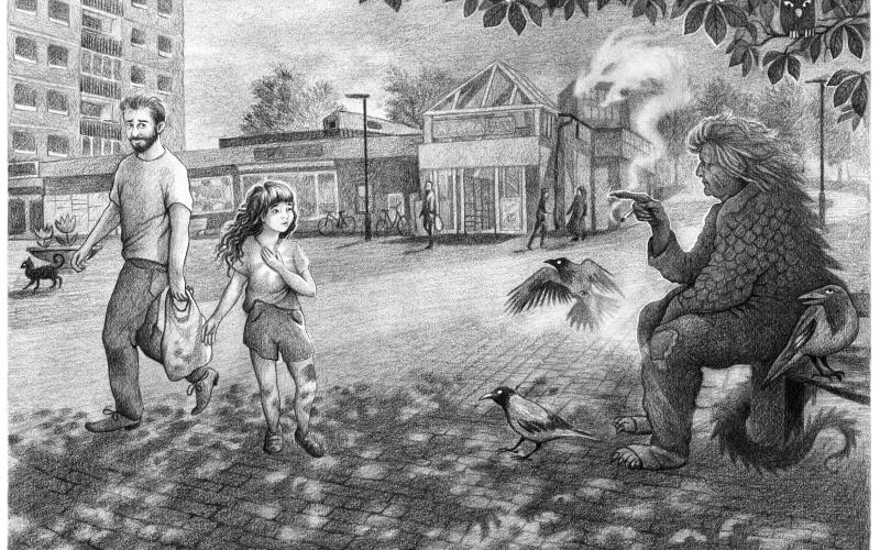 Den nya boken ”Vi rymmer till Draken” är illustrerad av åländska Amanda Chanfreau som helt i svartvitt försöker fånga en junikvälls speciella ljus och stämning.