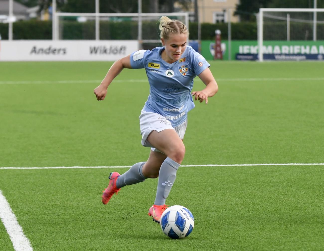 180821 , 18082021 , 202108018 , Fotboll , WHA , ÅU , Åland United , UWCL , kvalturnering i Womens Champions League , ÅU-Olimpia Cluj med 4-0 , på bilden: Dana Leskinen